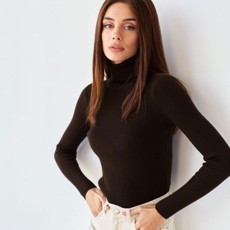 Herbst Langarm Pullover Frauen Pullover 2023 Winter Solide Stricken Rollkragen Pullover Damen Mode Lässige Strickwaren Frau 28758