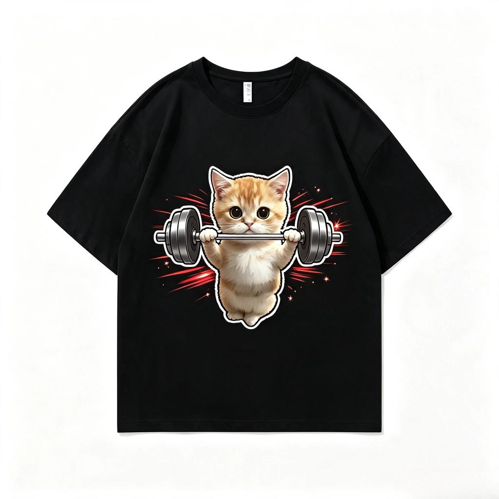 Cute Gym Cat Graphic Tshirt Unisex Workout Animal Printed Tee Fashion Daily Casual Tops