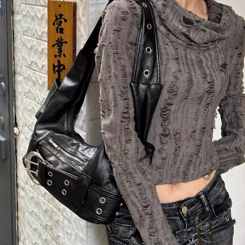 Belt Buckle Women Luxury Designer Handbag and Purses PU Rivet Multiple Pockets Y2K Large Capacity Shoulder Bags Big Totes