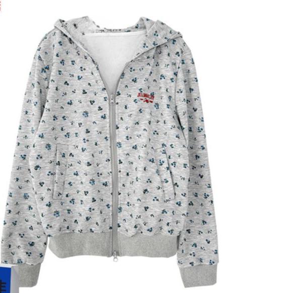 

Новая весна осень/зима толстый модный серый цветочный кардиган с капюшоном толстовка женская свободная куртка в американском стиле винтаж L серый