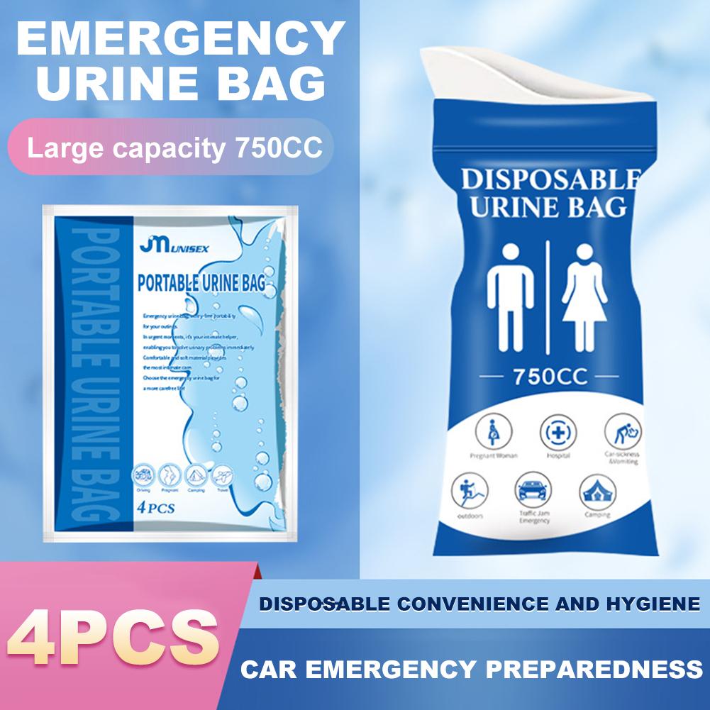 4Pcs Disposable Urinal Bag Outdoor Emergency Urinate Bags 750ml Emergency Pee/Wee Bags Car Pee Bags for Baby Women Men