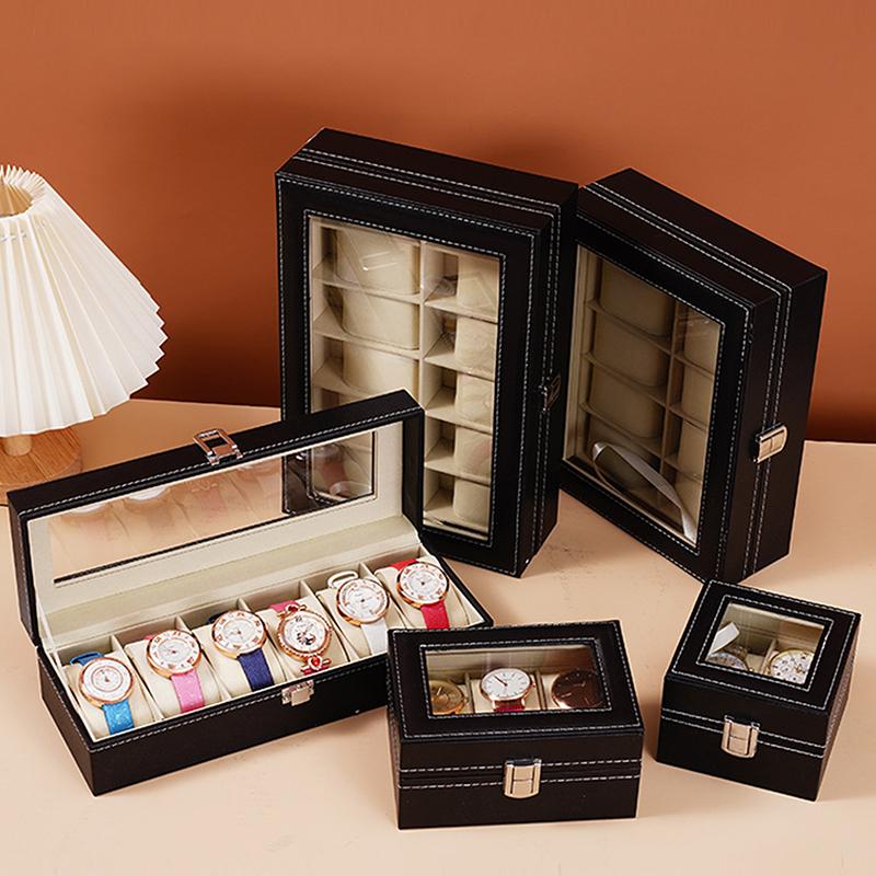 Watch Box Watch Organizer With Lock Removable Pillows Synthetic Leather Storage Case For Men Travel Gifts