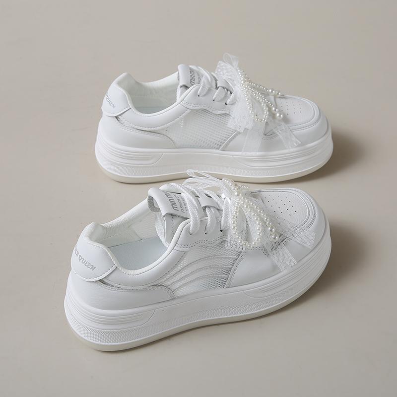 Mode CRLAYDK Klassische Damen-Sneaker Lässig Skateboard Walking Schnürschuhe Sommer Schuhe Plateau Damen Mesh Weiß Low Top Sport Tennis