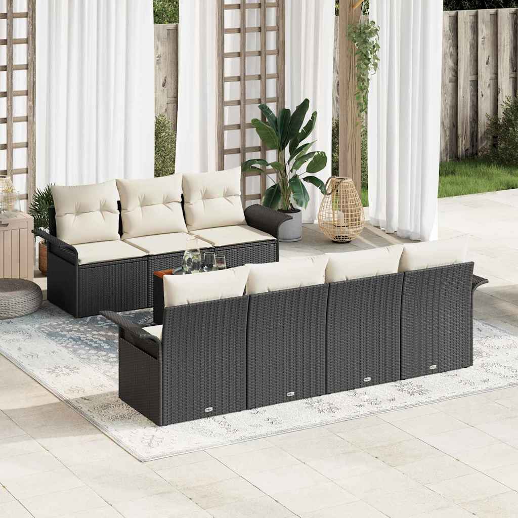 Garden Sofa Set with Storage 8 pcs Black and Cream Poly Rattan