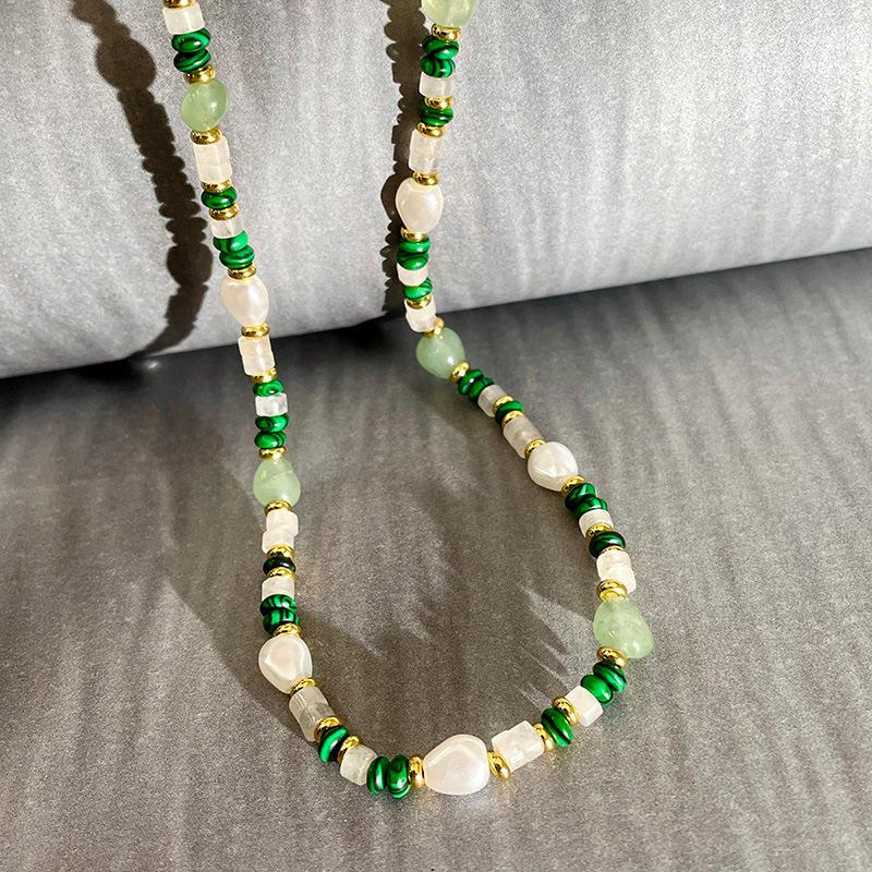 Titanium Steel Natural Stone Pearl Beaded Necklace Retro High-end Temperament Collarbone Chain Fashion Niche Versatile Jewelry Women