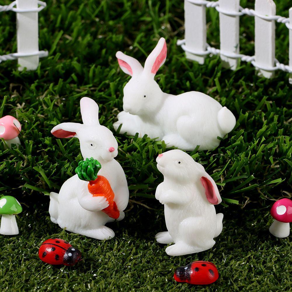 Cute Easter Rabbit Figurine White Hare Mini Animal Resin Bunny Statue Miniature Fairy Garden Decoration Accessories Modern