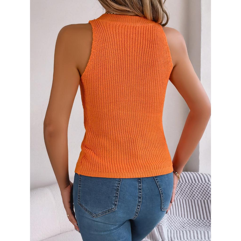 HNXC Summer Solid Color Braided Button Sleeveless Top Vacation Knitted Sweater Women's Wear