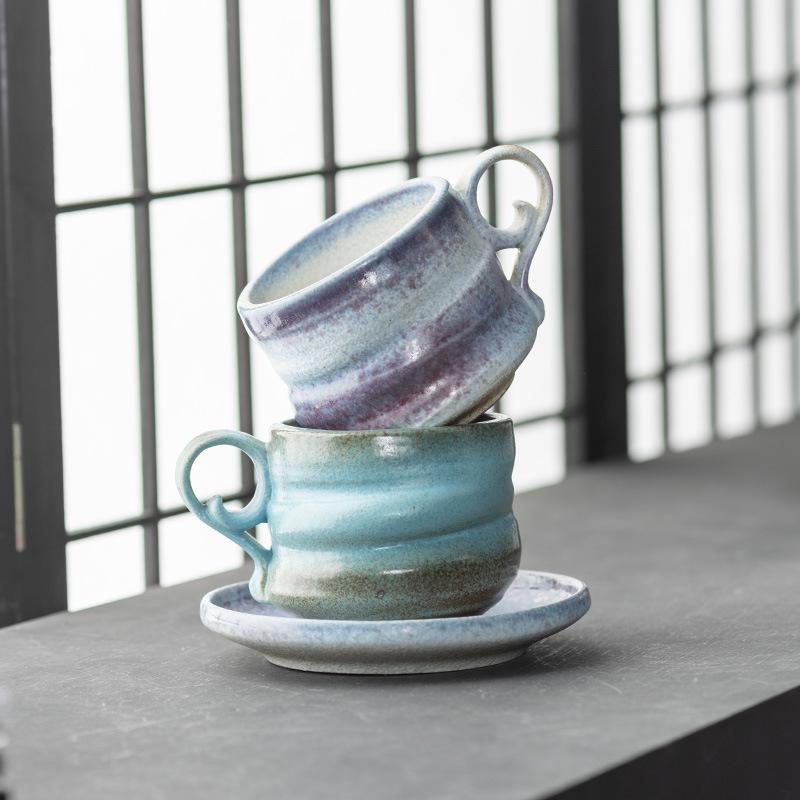 Retro Ceramic Coffee Cup & Saucer Set with Kiln-Change Design for Afternoon Tea
