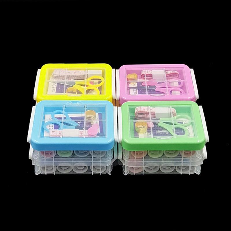 Home Storage Sewing Box Set Dormitory Double Layer Sewing Box Treasure Box Sewing Kit Sewing and Mending Tools