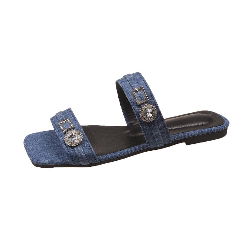 

Модные женские джинсовые шлепанцы на плоской подошве больших размеров летняя обувь повседневные сандалии модные шлепанцы с открытым носком женские пляжные шлепанцы сандалии женские 36