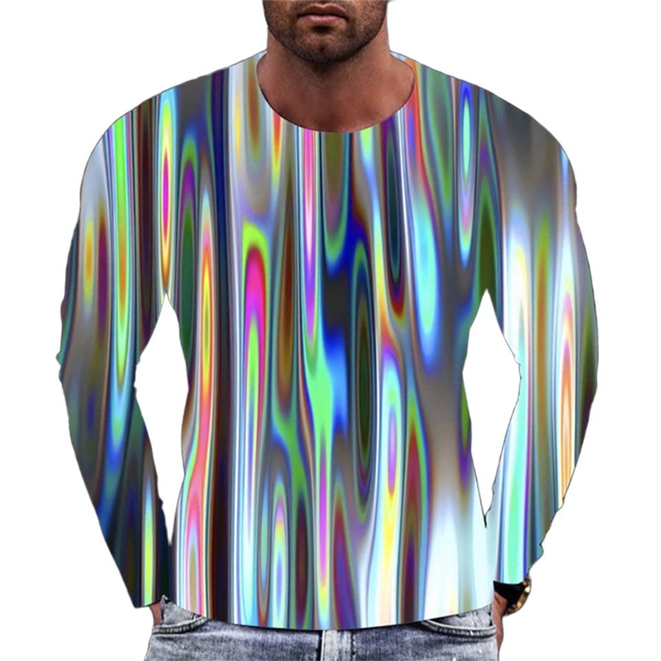 Geometric Pattern 3D Printed Men's T-shirts Street Casual Long Sleeved T-shirt Round Neck Pullover Top