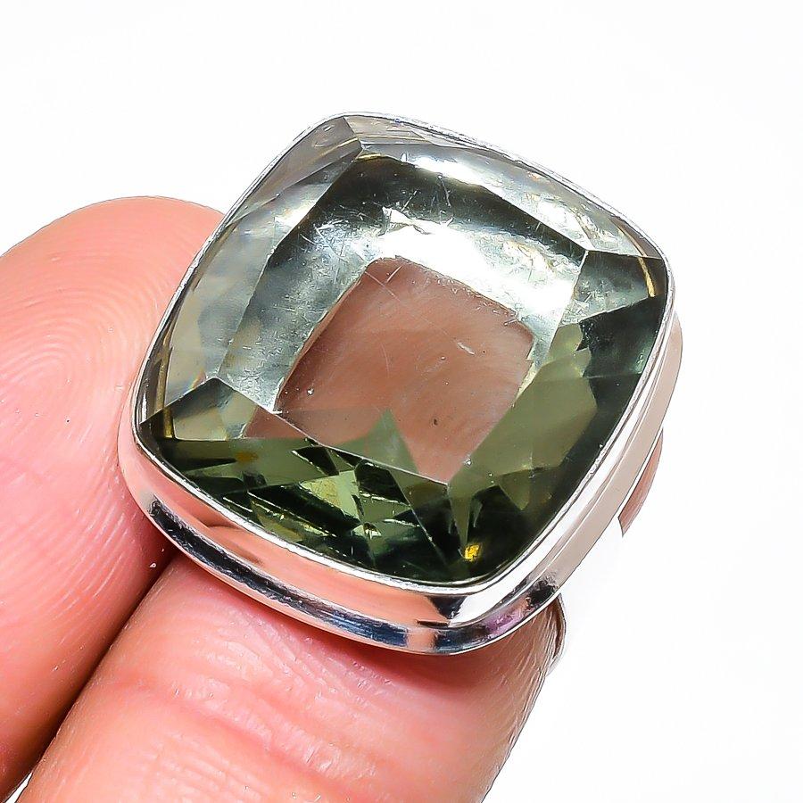 

Natural Green Amethyst Gemstone 925 Sterling Silver Jewelry Ring Size 7 v5U62
