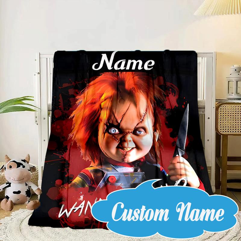 Custom Name Chucky's Bloody Invitation Blanket bed sofa Blanket Flannel Blanket for Camping, Hiking, Picnic Essentials,gift for Fan family