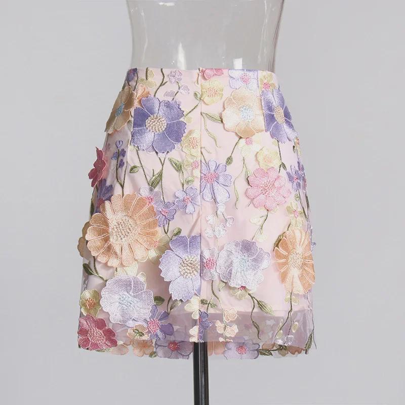 2025 Spring Retro Pastoral Embroidered Floral Sleeveless Top and High-Waist Skirt Set