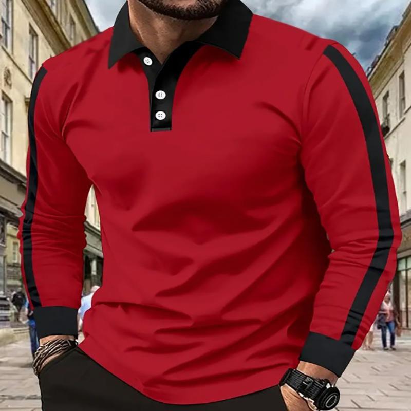 

Трансграничные осенние новые продукты для европейской и американской внешней торговли Мужская цифровая печать ПОЛО с лацканами, цветная блокировка, мода S красный