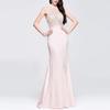 Women Wedding Bride Bridesmaids Elegant Round Neck Sleeveless Lace Maxi Long Dress Party Ball Gown