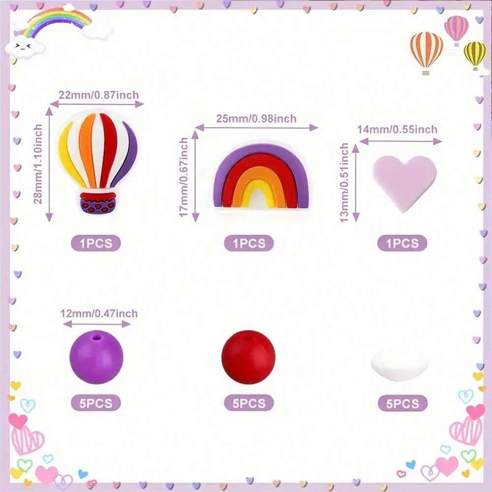 18PCS Rainbow Balloon Silicone Bead Set Suitable for Finger Making DIY Handmade Art Accessories Necklace Bracelet Bead Pen