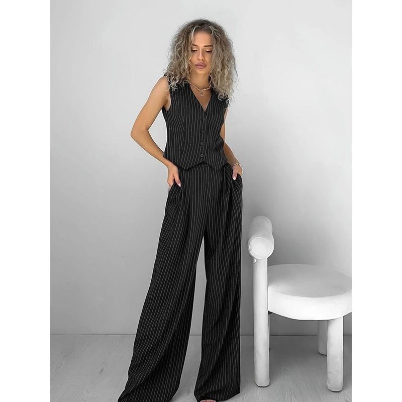

Sleeveless Vest Wide Leg Pants Set V-neck Sleeveless Vest Wide-leg Pants Set black S