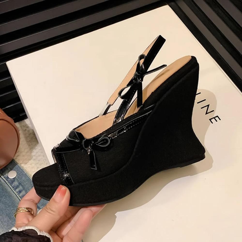 Bow Women Wedges Sandals Peep Toe Platform Summer Shoes 2025 Designer Denim Sexy Slingback Slippers New Trend Woman Pumps Mujer