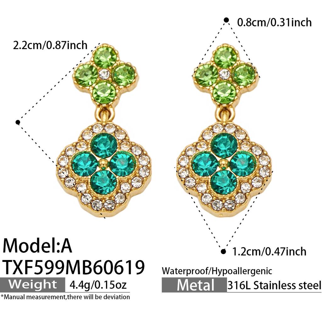 SSeeSY Custom Design Jewelry Stainless Steel 18K Gold Plated Clover Stud Earrings Necklace Set for Engagement Party with Zircon