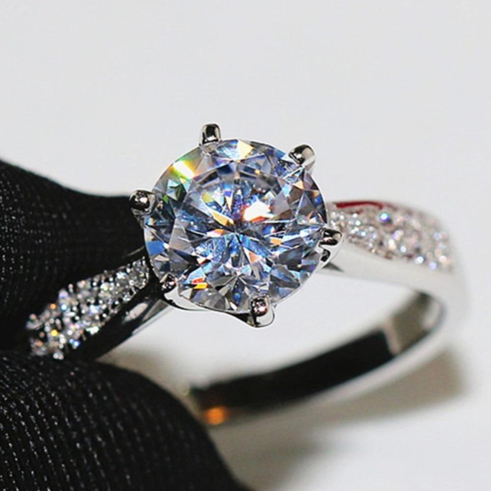 Classic Six Prong Ring White Gold Plated Zirconia Women Ring Luxury European Style Jewelry