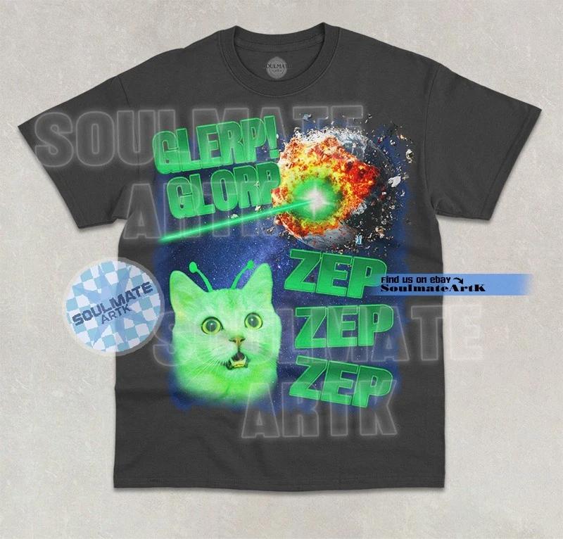 Glerp Glorp Zep Zep T-Shirt Funny Alien Green Cat Animal Lover Graphic Shirt 2XL