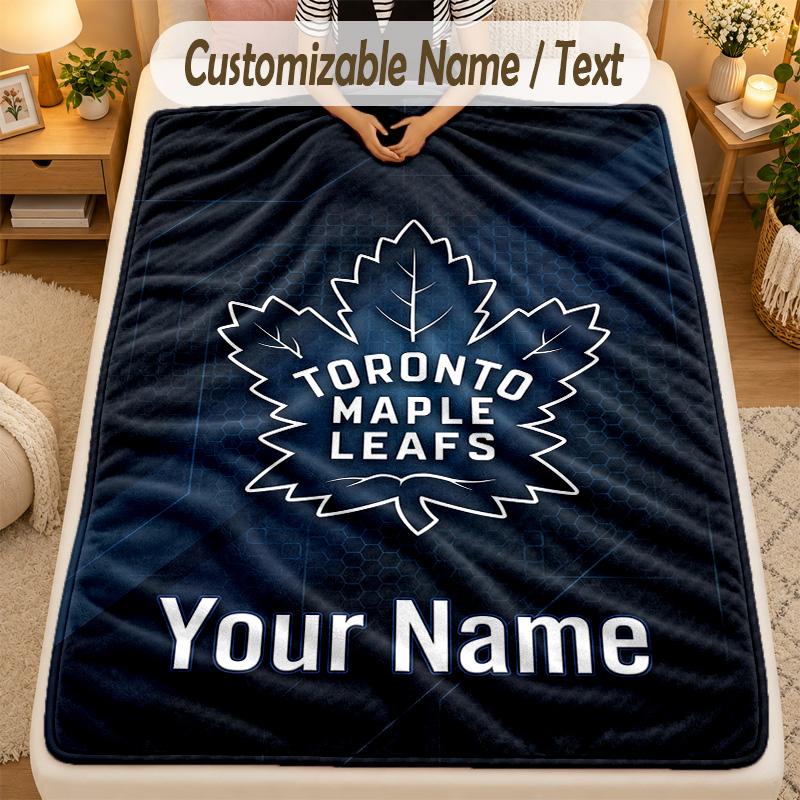 Flannel BlanketToronto Maple Leafs Custom Name Text Personalized Soft Warm Throw Blanket Home Decor Gift