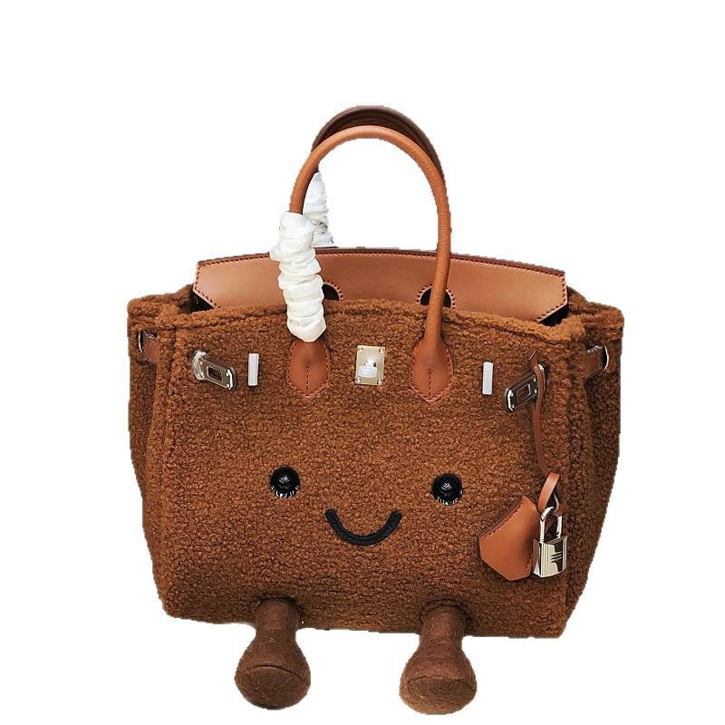 Cute Furry Lambskin Tote Bag Medium Size Casual Style Daily Use