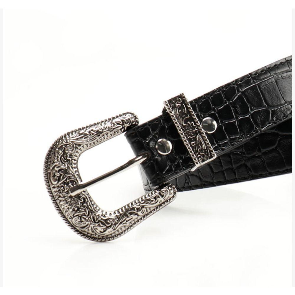 Girdle Retro Women's Belt Pin Buckle Embossed Belt Casual Carved Buckle Belt