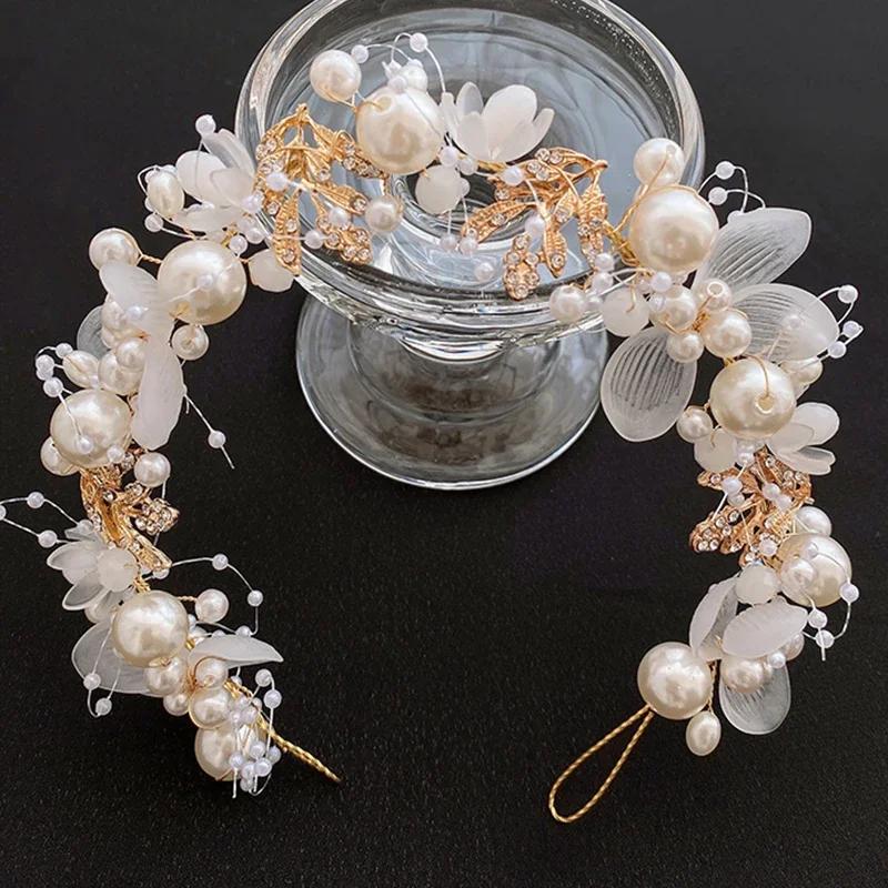 Elegant Girls Headband Imitated Pearl Hair Headdress Baby Girls Flower Wreath Bride Garland Head Hoop Wedding Hair Headbands