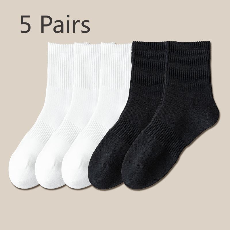 5 Pairs of Girls Spring and Autumn Pure Color Anti Pilling Boneless High Rubber Tube Socks