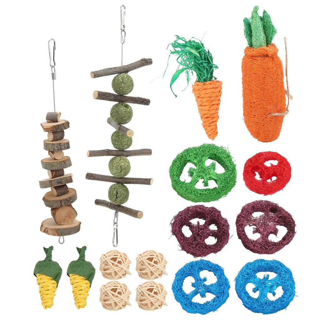 Rabbits Chew Toys Grass Ball String Rattan Ball Loofah Carrot for Hamsters Chinchillas Guinea Pigs Teeth Grinding