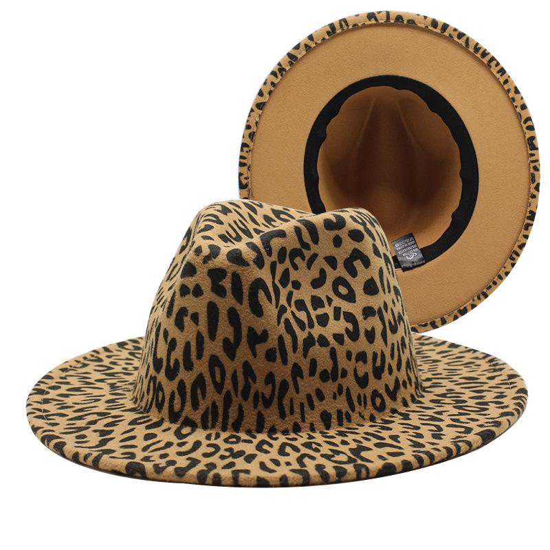 Hot-selling women's black soft woolen hats, leopard print hats, baron hats, spring women's top hats, gambler hats, large brim hats