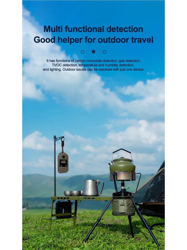 4-in-1 Portable CO Detector: Carbon Monoxide Alarm, Temperature & Humidity Monitor with Flashlight, Long-Lasting Battery