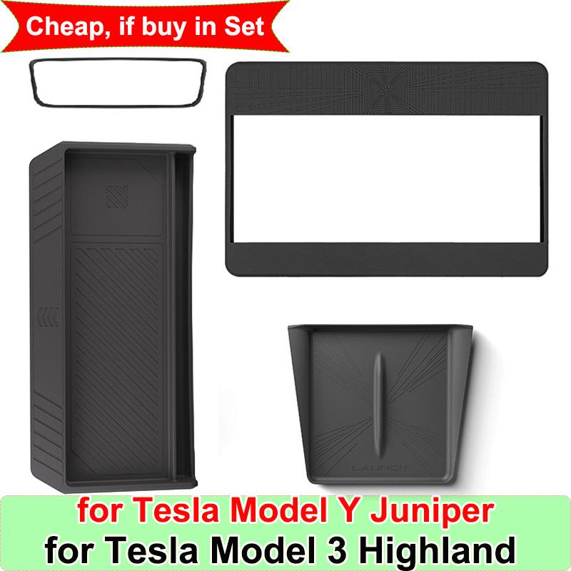 Für Tesla Model Y Juniper Mittelkonsolen-Zubehör GPS-Bildschirm Rahmen Schutzstreifen Kabelloses Ladepad Model3 Armaturenbrett Ablage