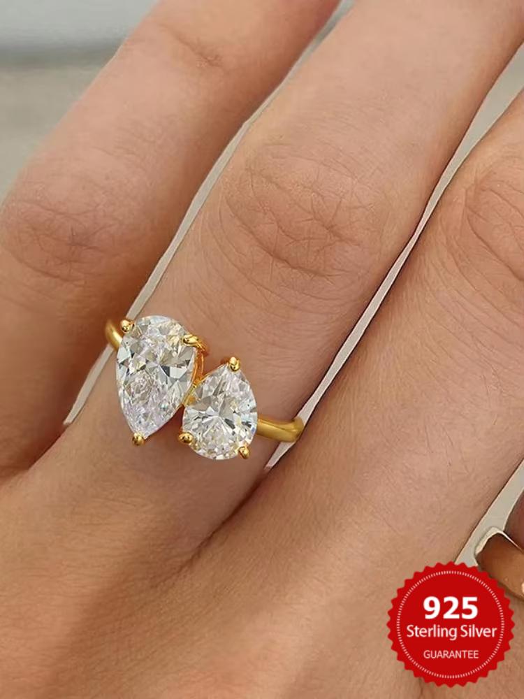 925 Sterling Silver Sparkling Water Drop Interweaving Dazzling Clear Pear CZ Finger Rings For Women Gift Wedding Fine Jewelry
