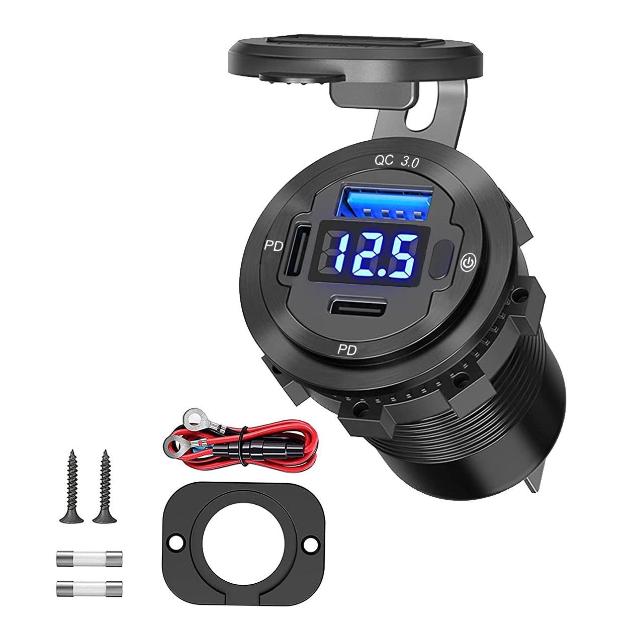 

12 В быстрая зарядка 3.0 USB C автомобильное зарядное гнездо двойное PD и QC3.0 USB быстрая зарядка розетка с подсветкой и переключателем вольтметра