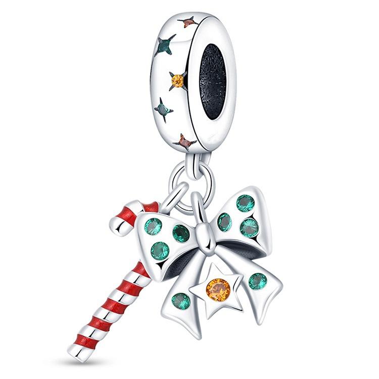 Weihnachtsthema Serie Weihnachtsbaum Glocke Schneeflocke Perlenanhänger Weiß 925 Silber Zubehör Perlenarmband Schmuck Geschenk