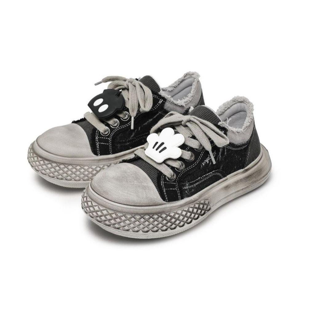 New Old Ugly Cute Mickey Platform Shoes Couple Casual Breathable Canvas Shoes Heightening Low Top Big Head Sneakers Tide