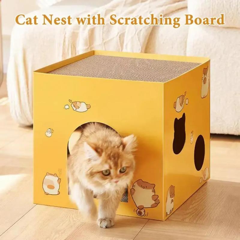 Maison pour Chat en Carton Boîte à Gratter Salon Lit avec Plateau Grattoir pour Chats Chatons Petits Animaux