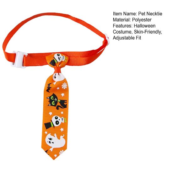 Halloween Dog Tie Collar Pets Pumpkin Ghost Necktie Adjustable Necktie Collar for Cat Doggy Festive Holiday Dress-up Accessories