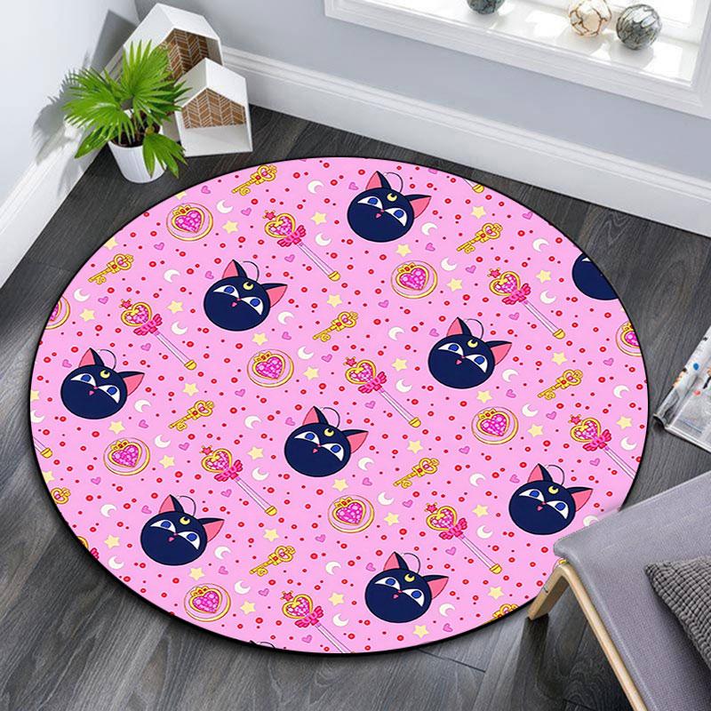 Sailor Moon5,Round Area Rug,Carpet Rug for Living Room Bedroom Sofa Playroom Decor,Non-slip Floor Mat