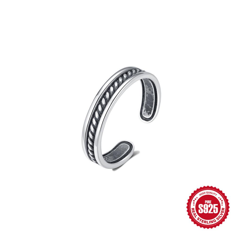 925 Sterling Silver Thai Silver Style Retro Fashion Old Ring Women'S Personality Trend Sun Moon Ring Simple