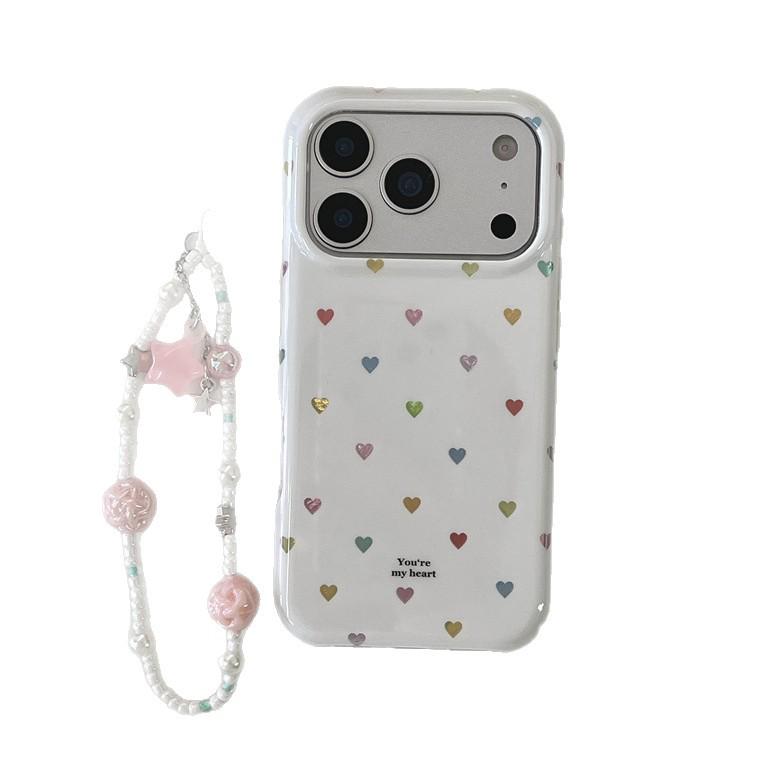 Minimalist Color Heart Chain Phone Case for iPhone 17, 16 Pro Max, 15, and 14 (Japanese Korean Design)
