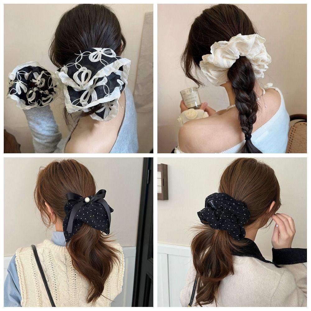 

Bow Women Hair Scrunchies French Style Oversized Hair Ropes Trendy Lace Scrunchies Hair Accessory Style2