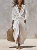 2026 Women's Solid Color Shirt Collar Long Sleeve Pocket Cardigan Dress