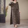 Printed Round Neck Loose Plus Size Long Sleeve Plus Cover Up Dresses