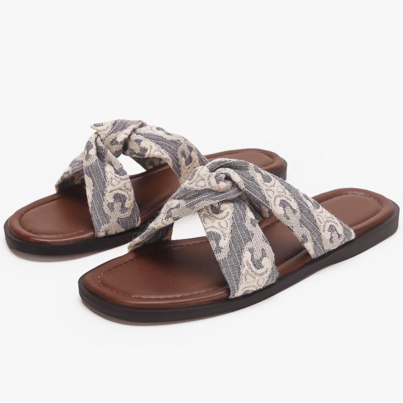 Fashion Cross Tied Open Toe Women Slippers Fashion Concise Satin Non-slip Roman Shoes Summer Casual Comfortable Flat Vacation Beach Shoe