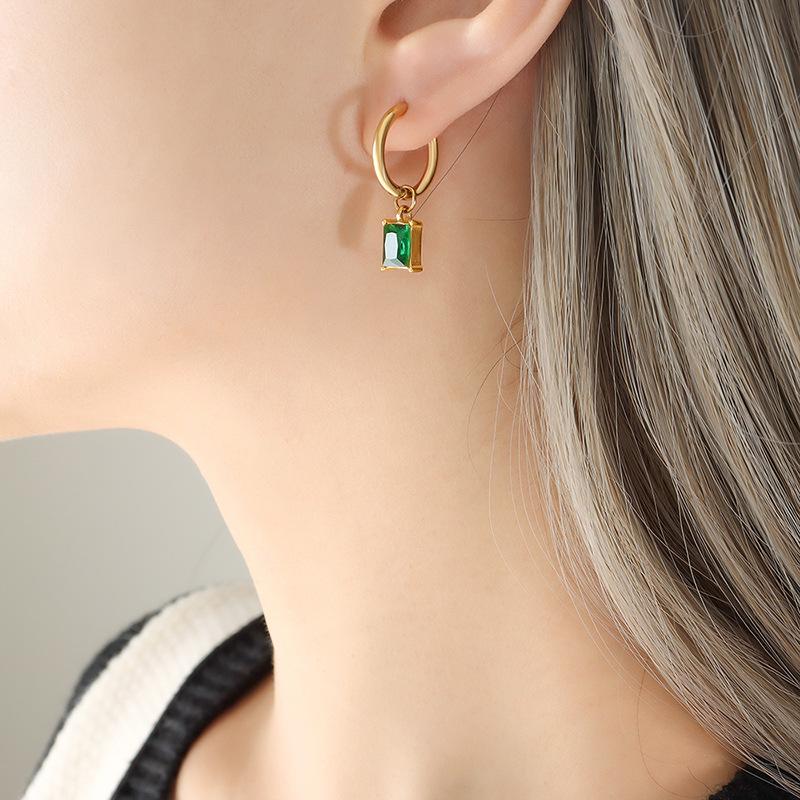 Trendy Zircon Pendant Earrings: 18K Gold-Plated Titanium Steel, Versatile Blogger Style