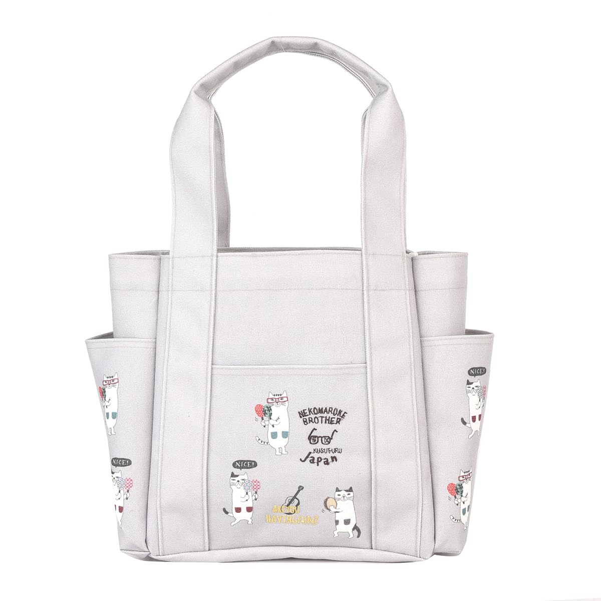 Женская сумка-тоут Kusguru Japan Nekomaruke с боковым карманом, серая, 258012